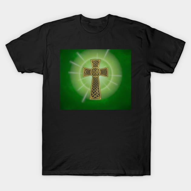 Celtic Cross on a Field of Green T-Shirt by SolarCross